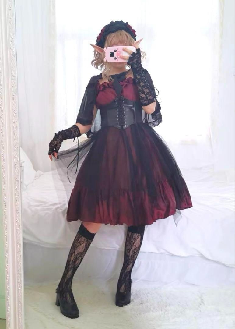 ゴスロリジャンパースカートレースの手袋や靴下付きでこれ一つでコーデが完成 社交ダンスドレス ラテンダンス衣装 レッスンウェア ステージ衣装