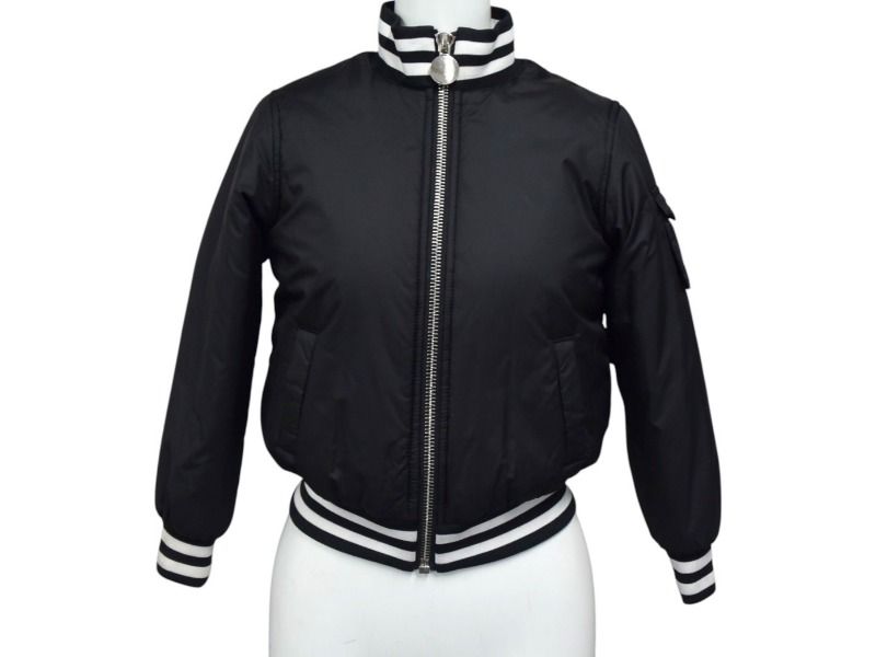 GIVENCHY ジバンシー キッズ 子供服 ジャケット ブルゾン H16034 ナイロン ブラック ホワイト シルバー金具 サイズ8 4c075748
