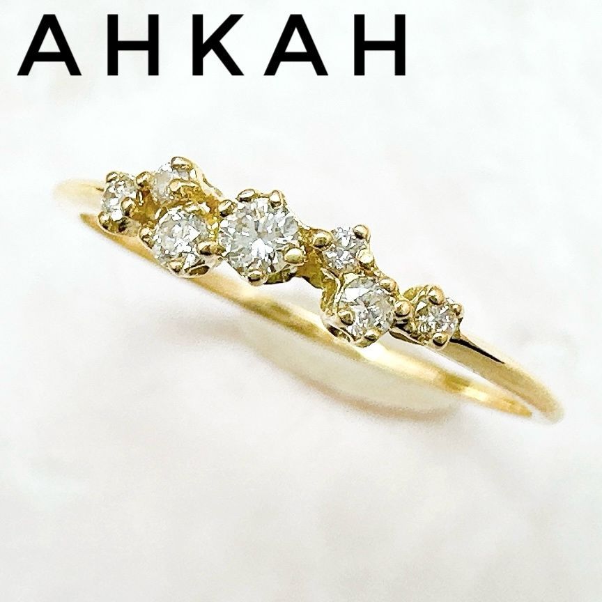 美品/人気🌟AHKAH ビービー ダイヤモンド 0.10ct イエローゴールド リング 約10号 U