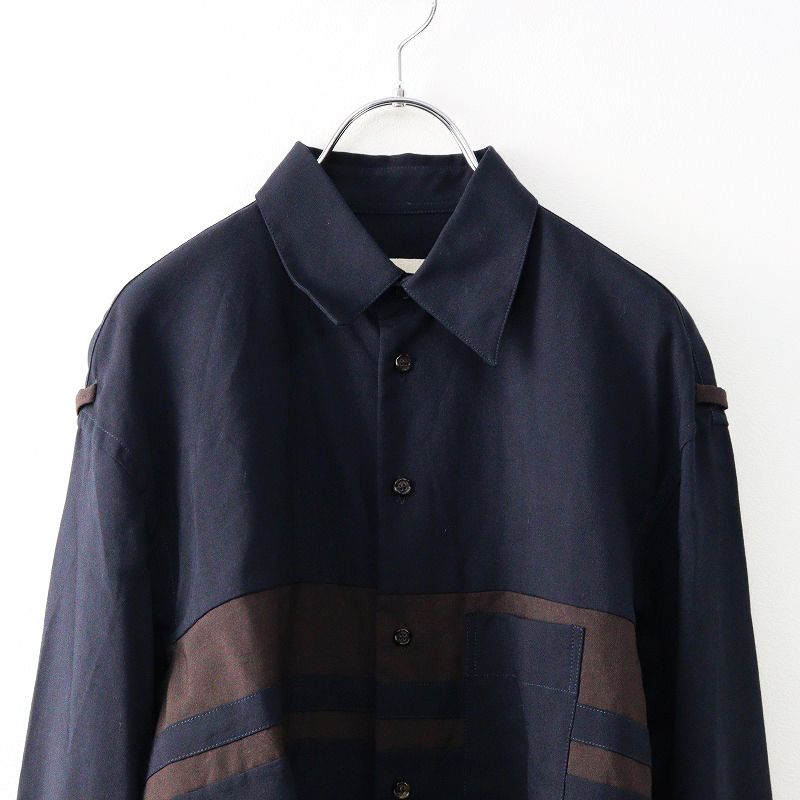 美品 マルニ MARNI ウールトロピカルバイカラーシャツ 44/ネイビー×ブラウン ブラウス 長袖 トップス【2400014224818】 MARNI 美品 マルニ ウールトロピカルバイカラーシャツ 44