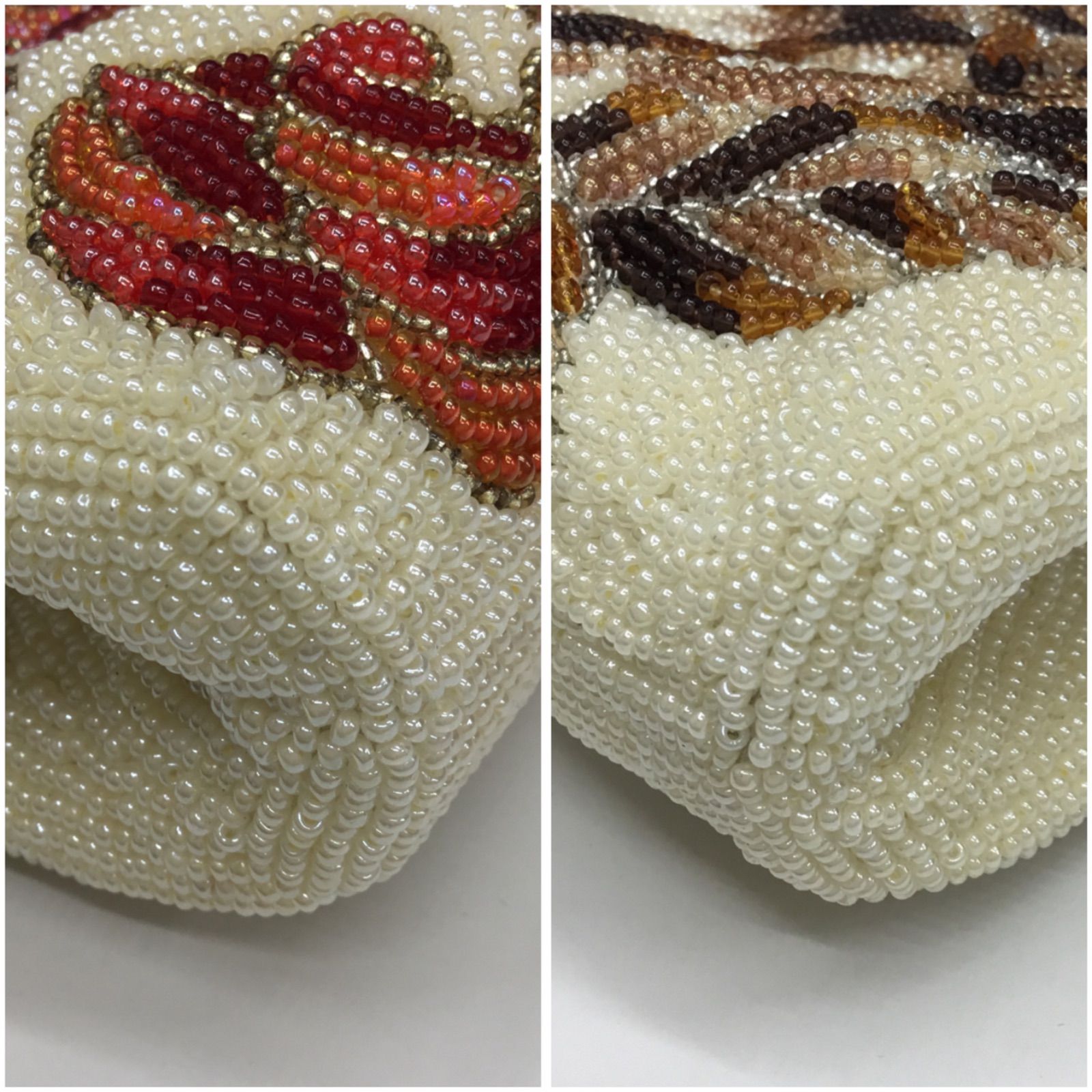 昭和レトロ ヴィンテージ 総パールビーズバッグ 白 花模様刺繍 