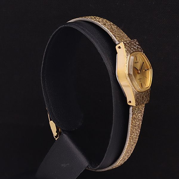 セイコー 手巻き 17-7720 21石 6角形 ゴールド文字盤 レディース腕時計 
