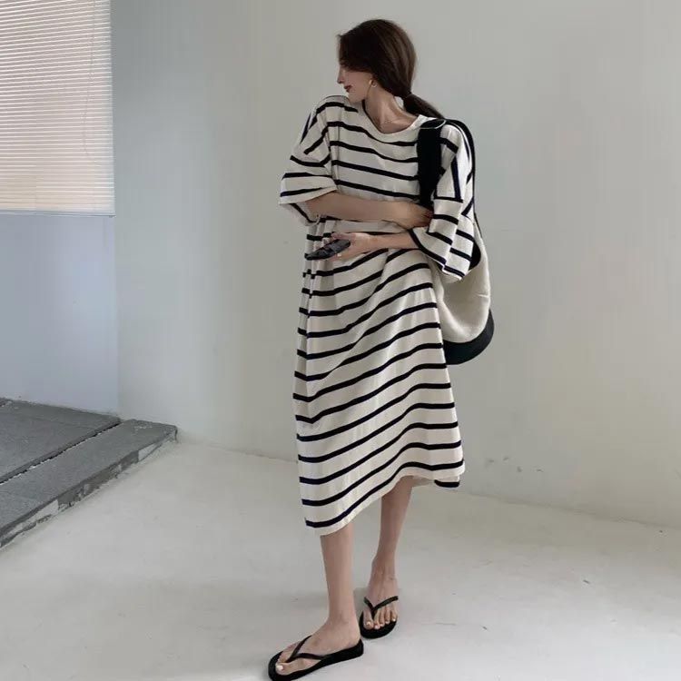 レディースボーダー柄ロングワンピース✿軽やかで夏のお出かけに最適 楽天市場】ワンピース 夏 レディース 半袖ワンピース ボーダー柄