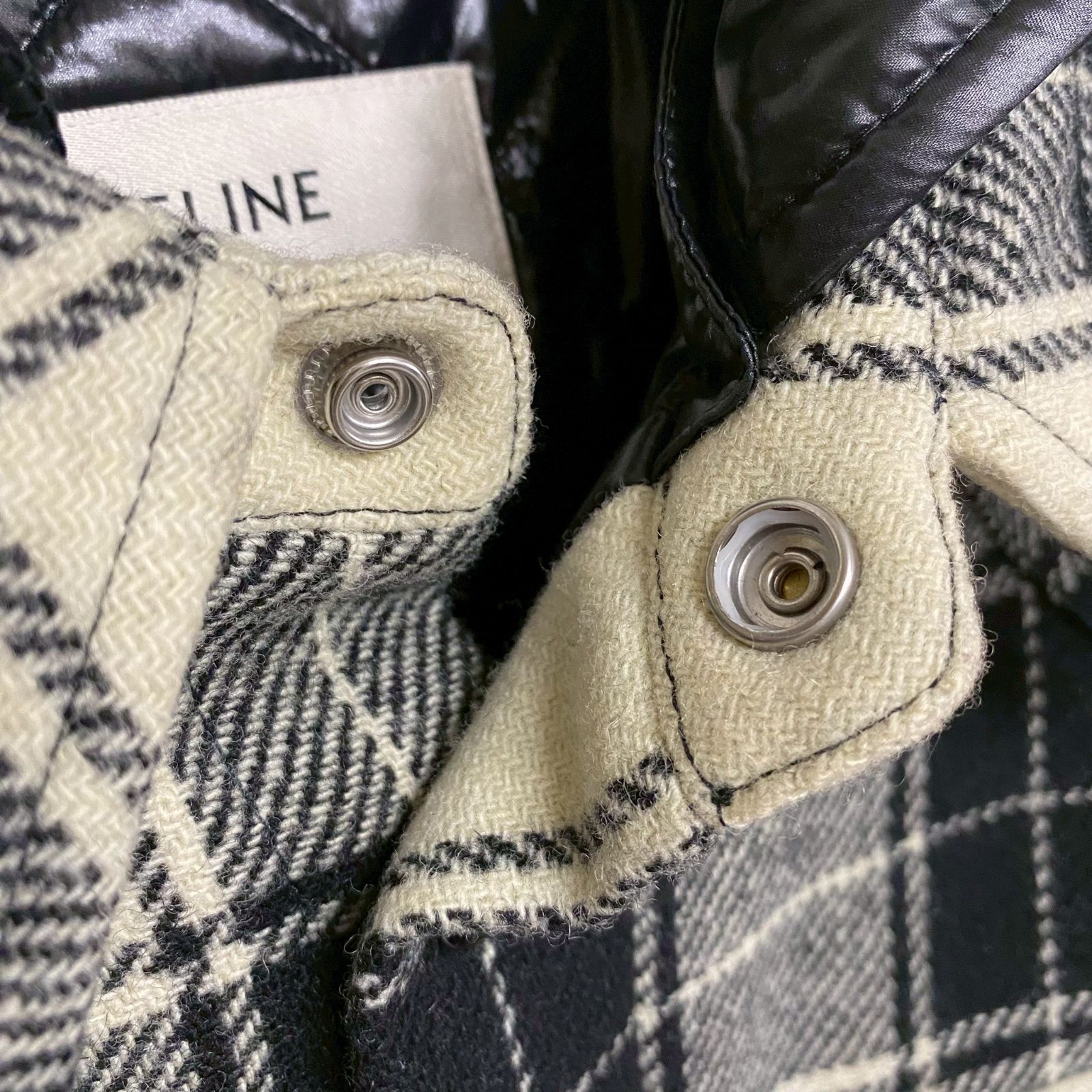 CELINE セリーヌ ロゴプリント 黒 ブラック チェック柄 フランネル 