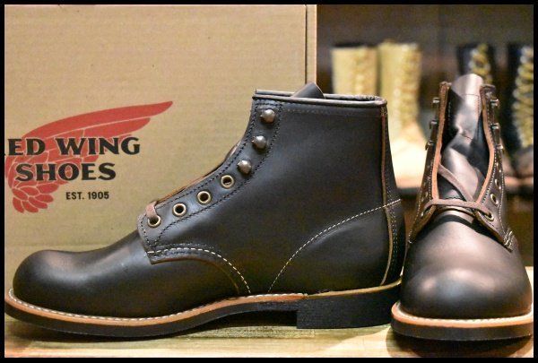 【7D 箱付 未使用 24年】レッドウィング 3345 ブラックスミス 黒 プレーリー プレーントゥ レースアップ ブーツ redwing HOPESMORE【EK809】