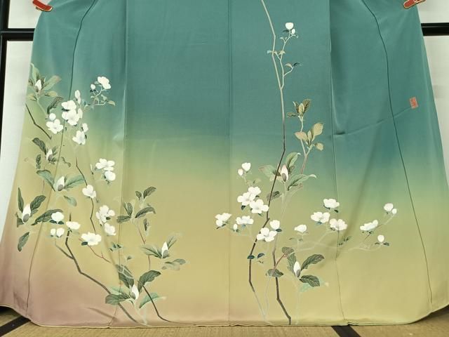 平和屋着物○京友禅作家 坂東峰彩 訪問着 枝花文 暈し染め 正絹 逸品