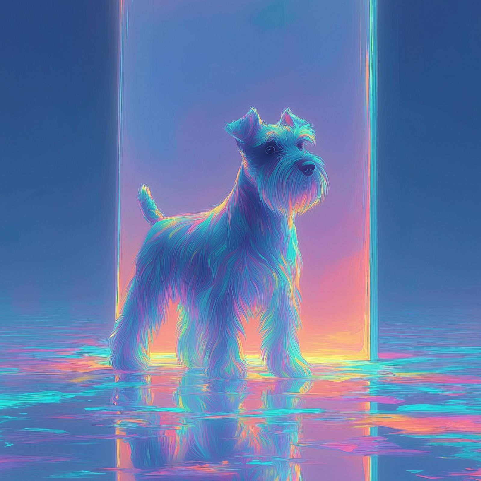 名入れOK リフレクション - シュナウザー犬 No.2 アートポスター ペットロス うちの子記念日 北欧 ナチュラル モダンインテリア