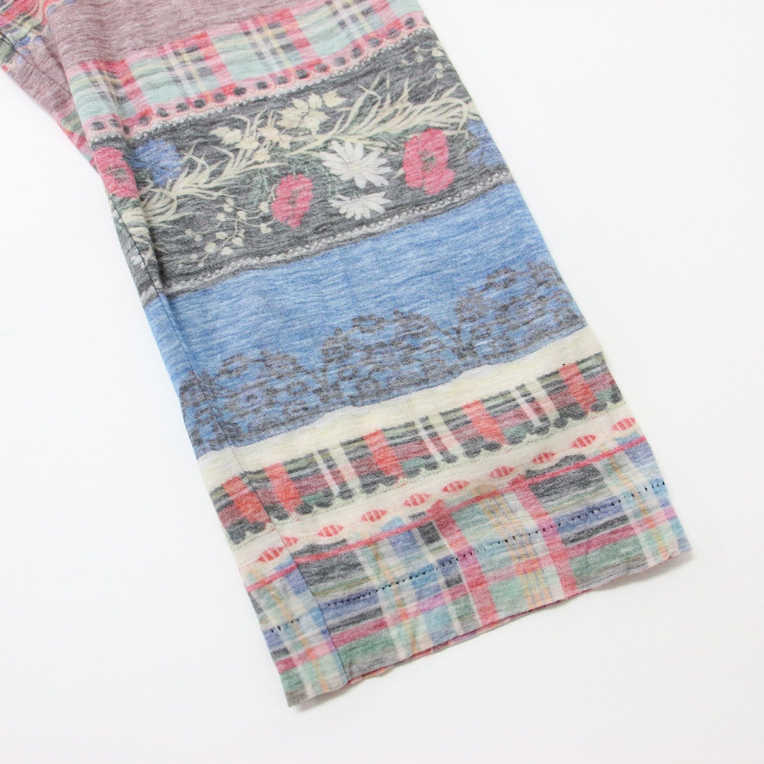 tricot COMME des GARCONS トリコ コム デ ギャルソン シャツ マルチカラー ブラック サイズ:M チェック 切替 花柄 プリント 丸襟 7分袖 カットソー ブラウス 日本製 トップス【レディース】【中古】 tricot COMME des GARCONS トリコ コム デ ギャルソン シャツ マルチ