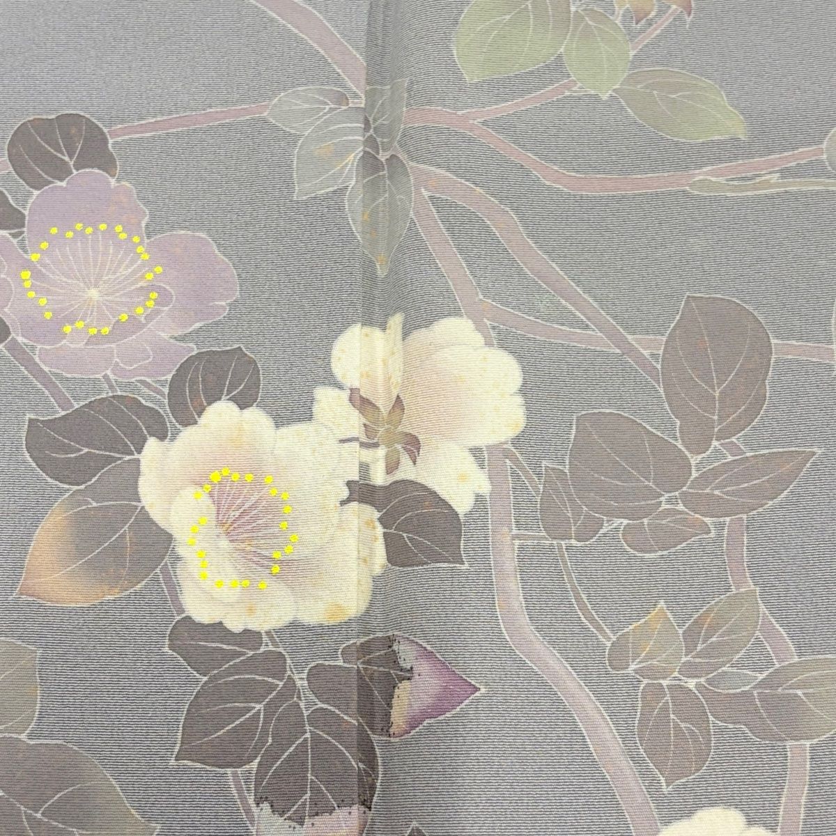 【全品送料無料】 訪問着 身丈169cm 裄丈63.5cm S 袷 落款 枝花 灰色 正絹 秀品 一つ紋