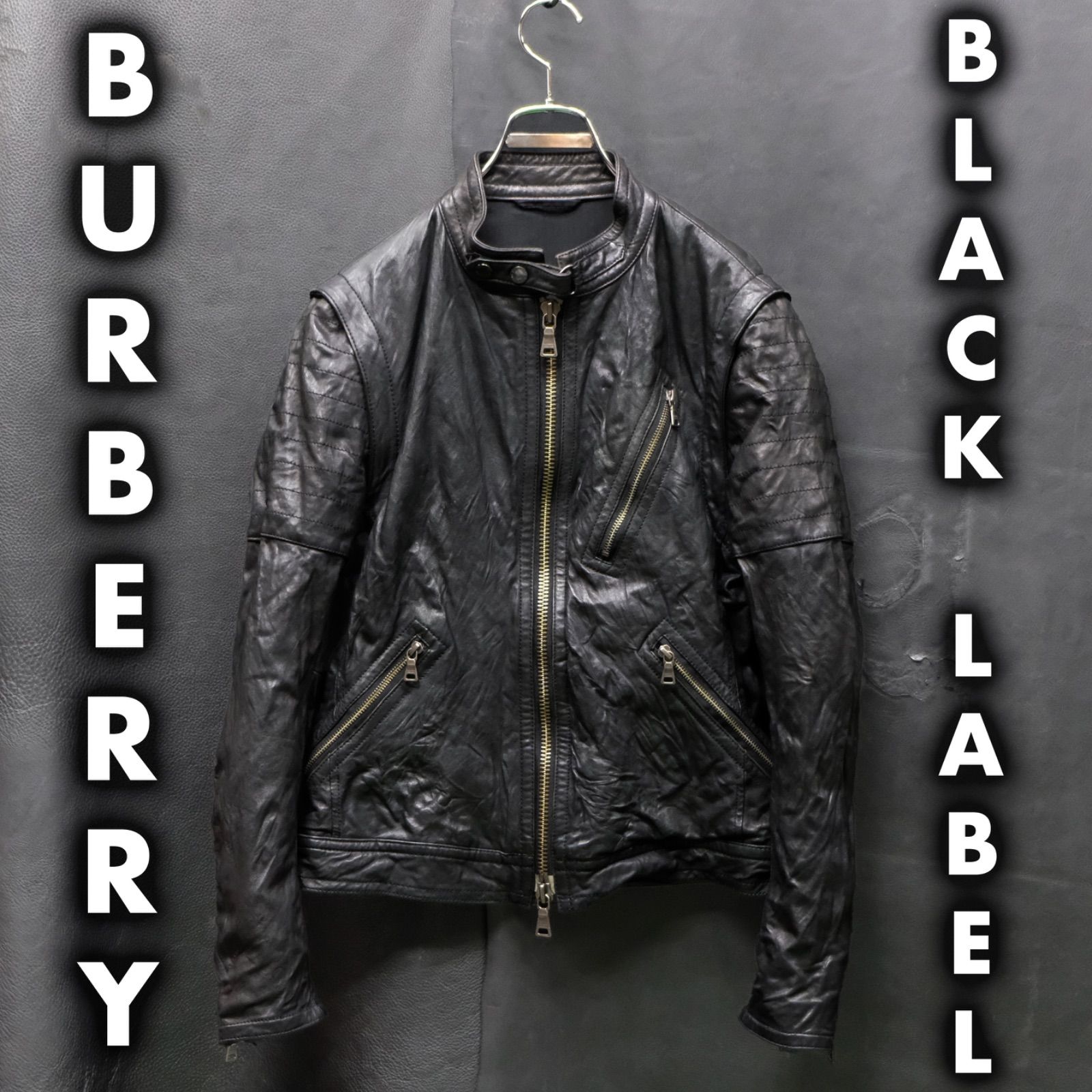 BURBERRY BLACK LABEL シワ加工 2wayレザージャケット Mサイズ シングル ライダース 革ジャン バイカーロック バーバリー  ブラックレーベル - メルカリ