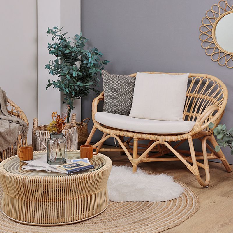 大阪のみ送料無料】天然ラタン2人掛けソファ 籐 ラブソファ