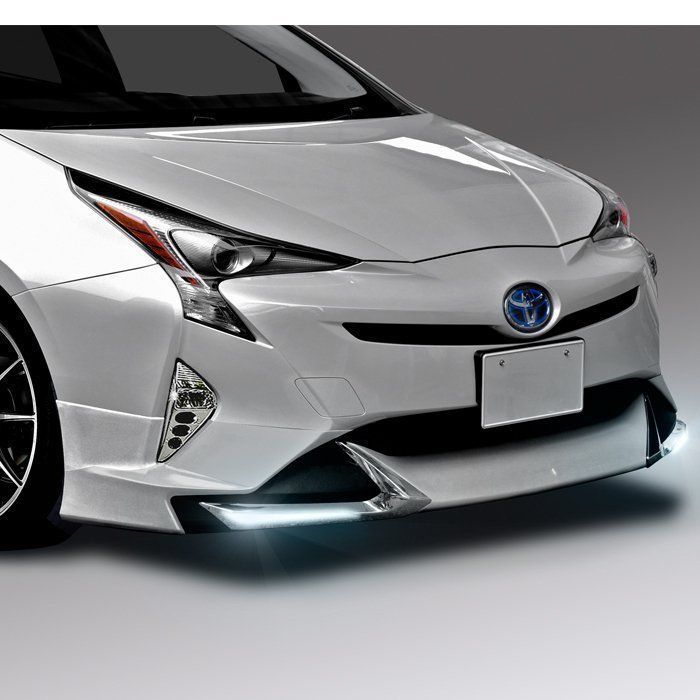 HELIOS 50系 プリウス LED付き フロントハーフ スポイラー 未塗装 メッキ ガーニッシュ Ver 2 ZVW 50