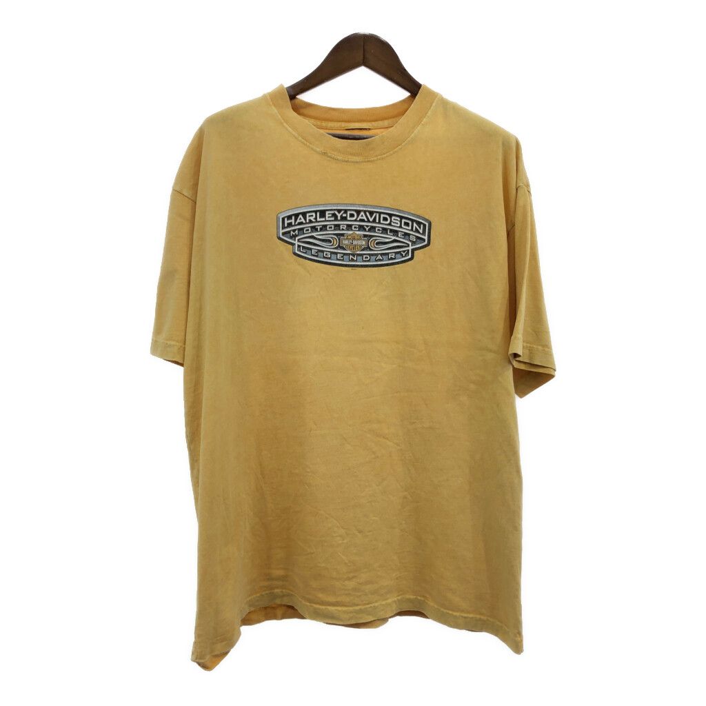 00年代 HARLEY DAVIDSON ハーレーダビッドソン 半袖Ｔシャツ 大きいサイズ バイク ロゴ イエロー (メンズ 2XL相当) 中古 古着 Q8209