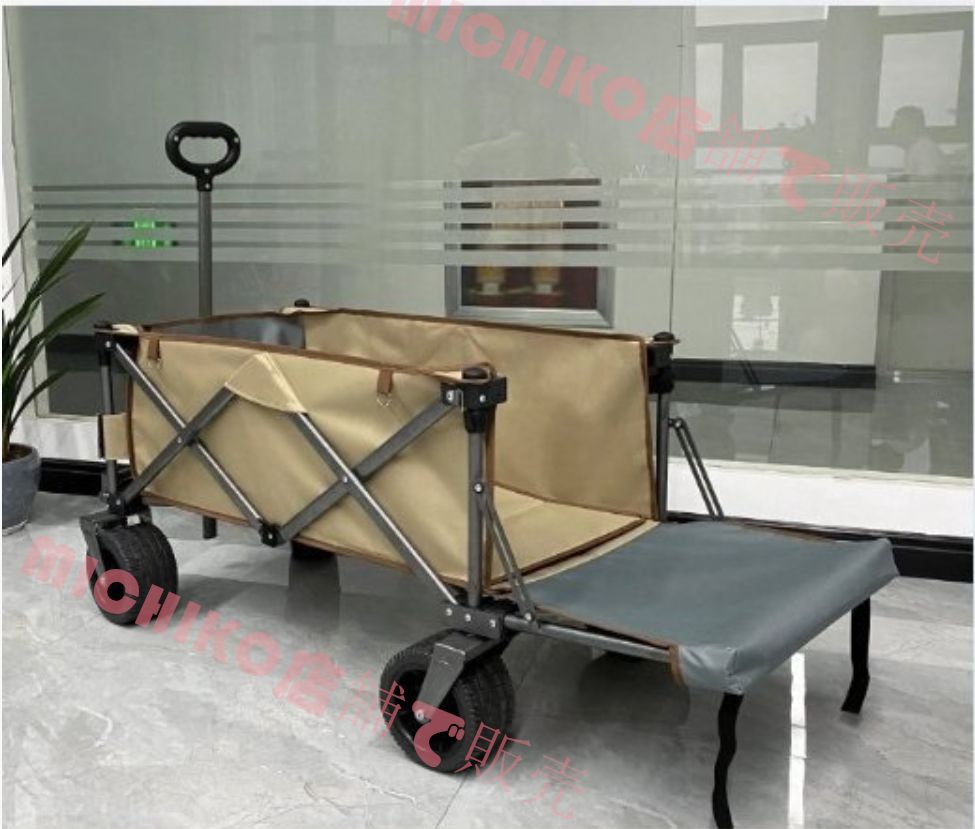 キャリーワゴン キャリーカート カバーテーブル付き ワイドタイヤ ブレーキ付き カーキ