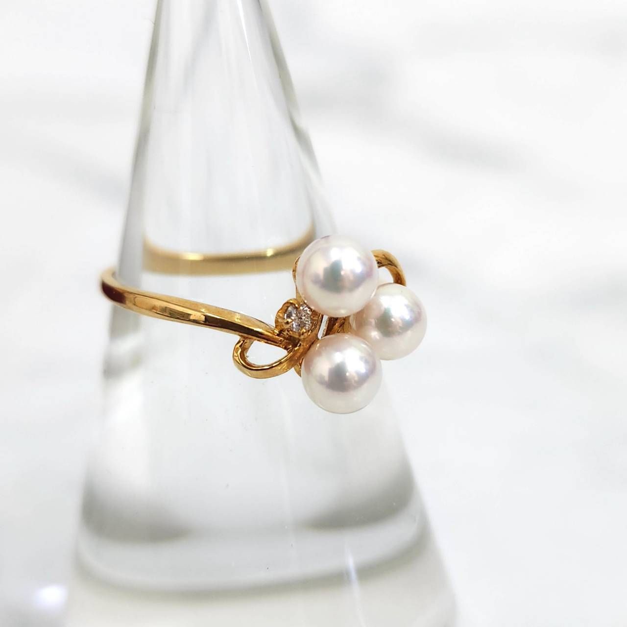 ミキモト真珠島 K18 ベビーパール ダイヤ リング 12号 ケース付き