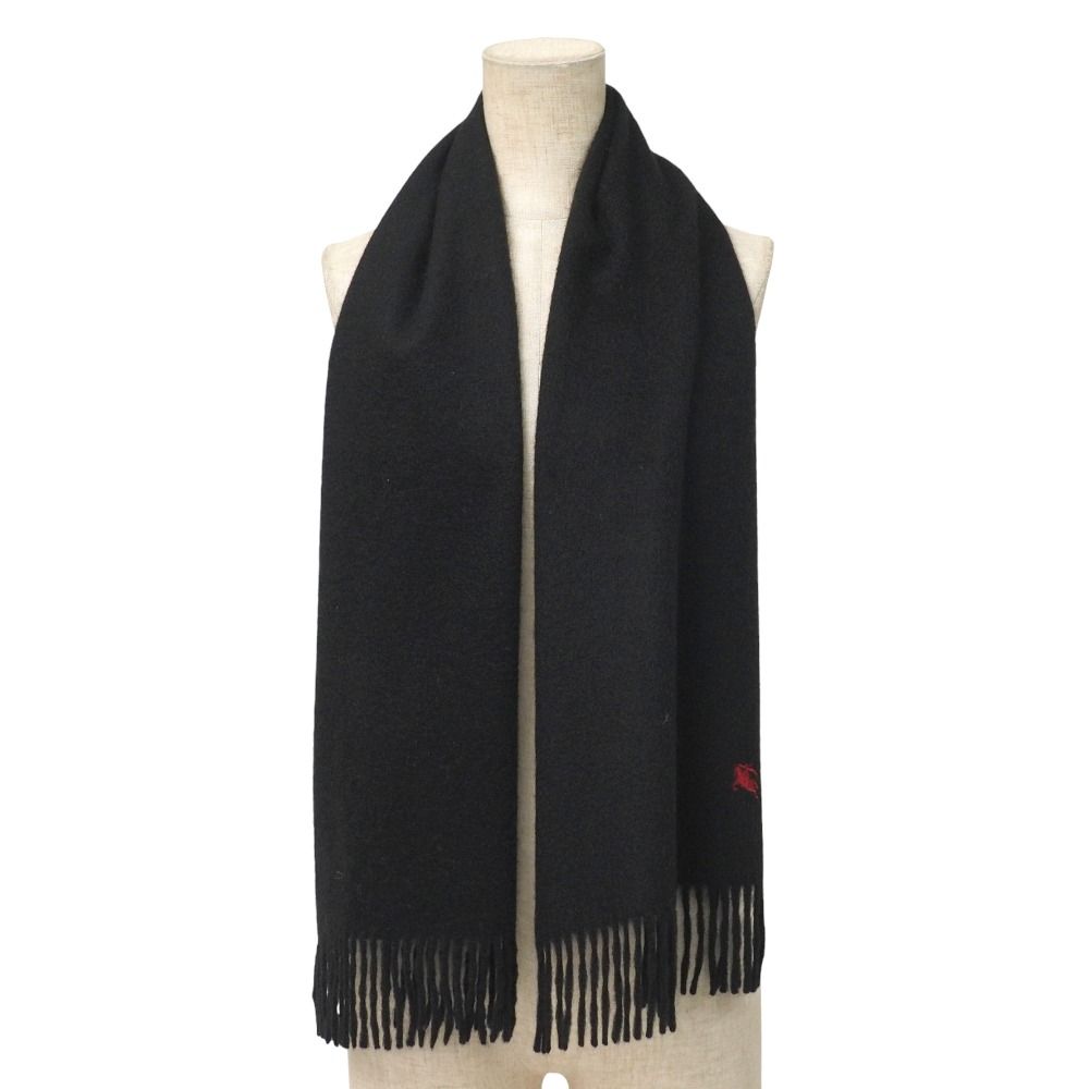 BURBERRY バーバリー マフラー 総カシミヤ フリンジ ストール ロゴ刺繍 ブラック ブランド古着 20251015 RA6208
