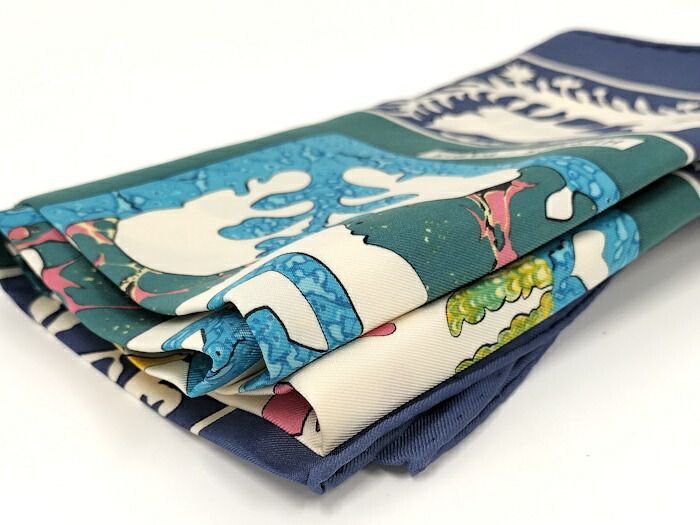 エルメス スカーフ グリーン ブルー HERMES HERMES エルメス プリーツ