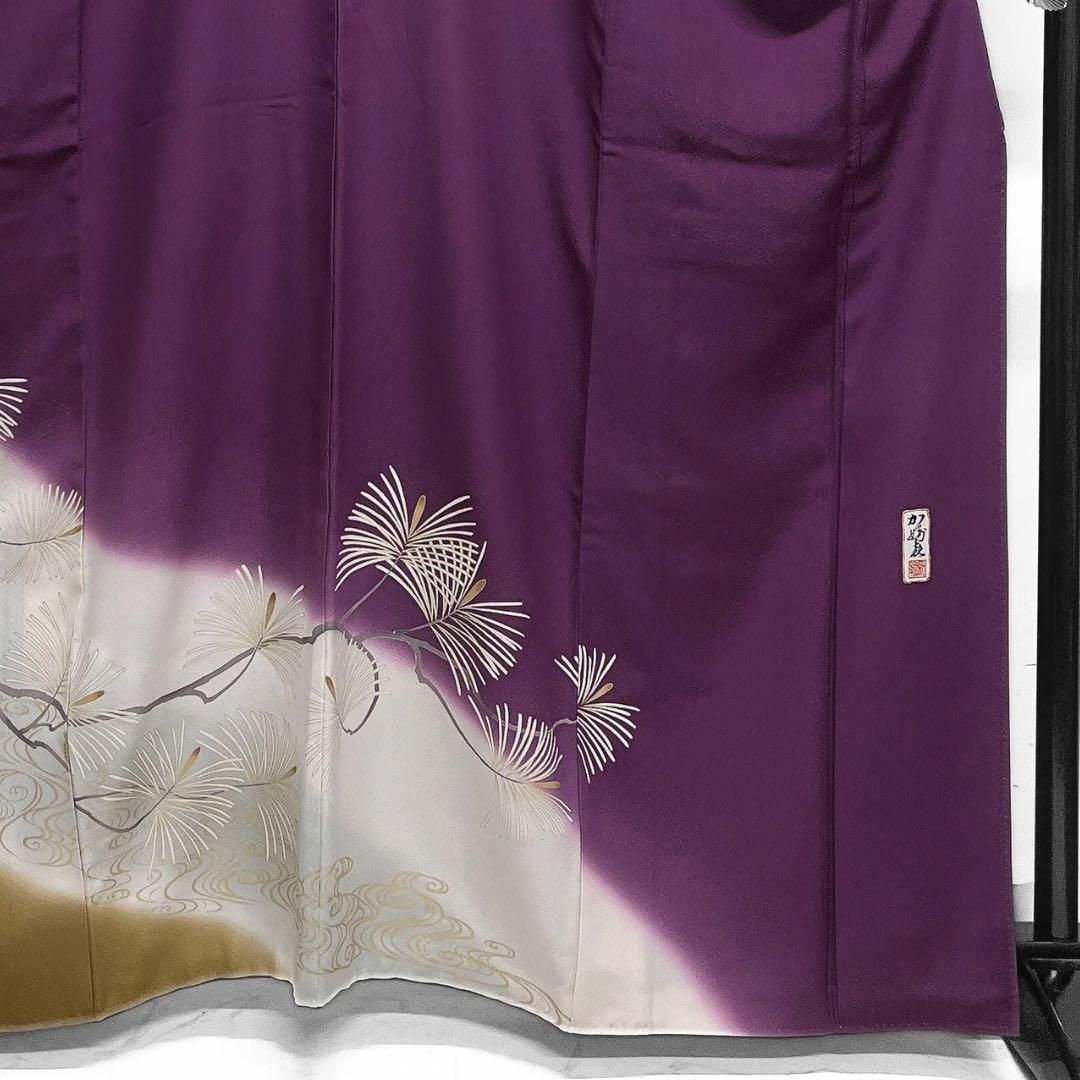 作家もの色留袖金彩松観世水紫五つ紋比翼付き着物015a d 