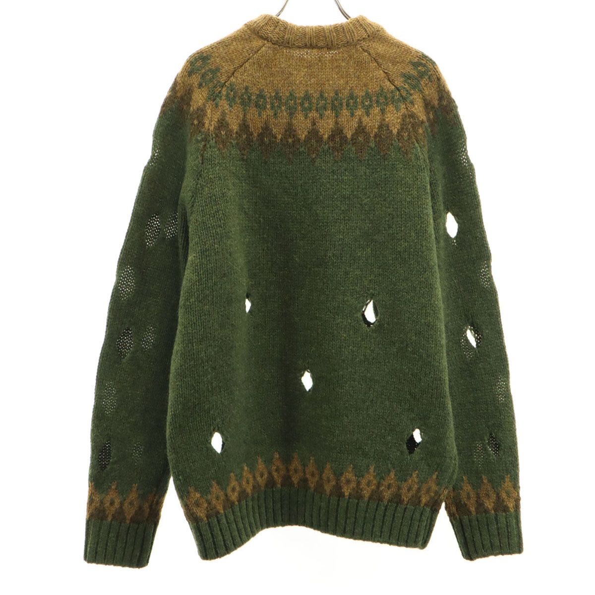 ♥ KAPITAL キャピタル 日本製 長袖 3G カットアウトラグラン セーター 3 カーキ ニット レディース 古着