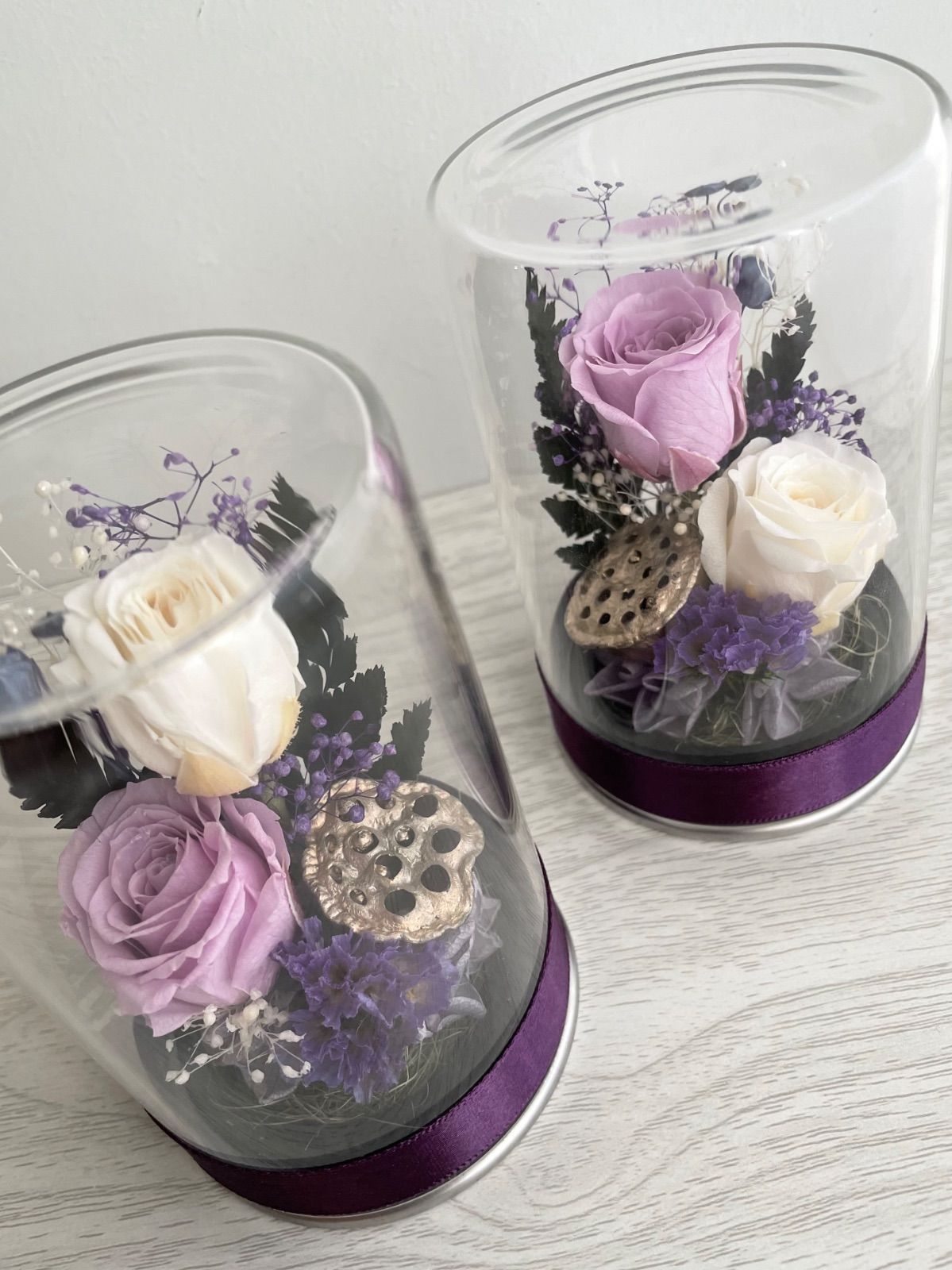 プリザーブドフラワー＊ 仏花 コンパクト 蓮入 ガラスケース対 ＊ お供