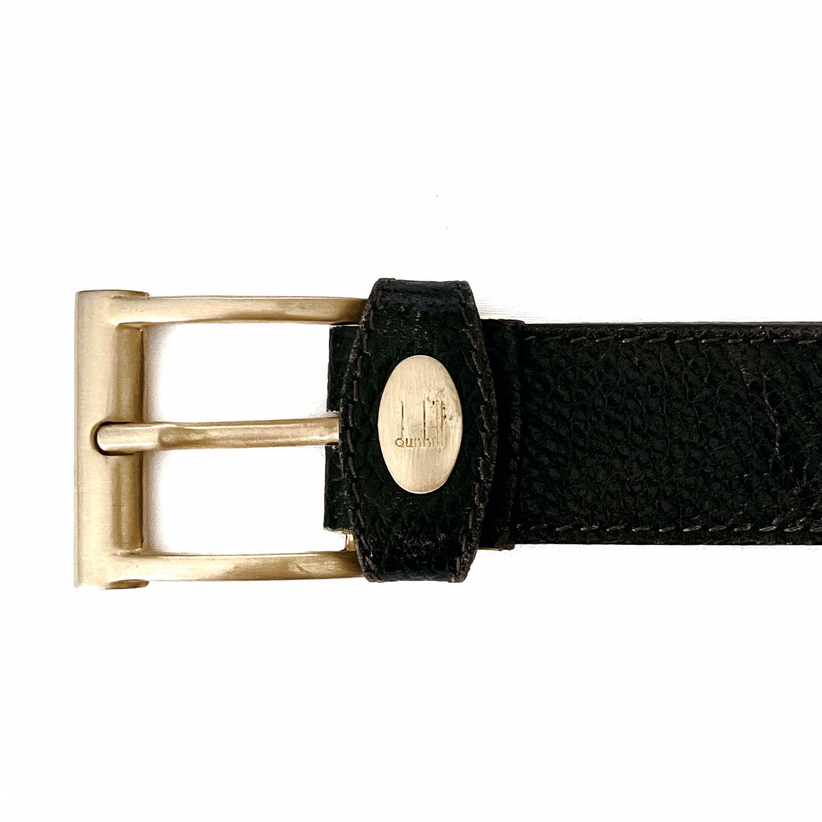 dunhill ダンヒル シボ レザー ベルト ブラウン 本革 ゴールドバックル 