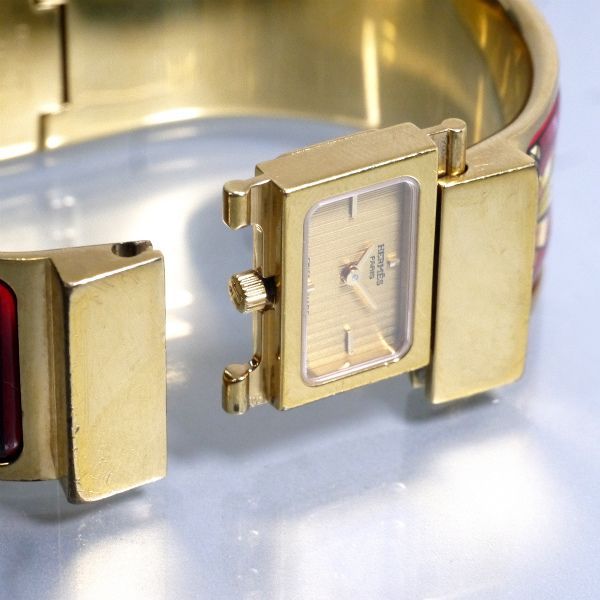 HERMES ロケ エマイユバングルウォッチ（赤系）馬柄 ホース 馬車 HM  