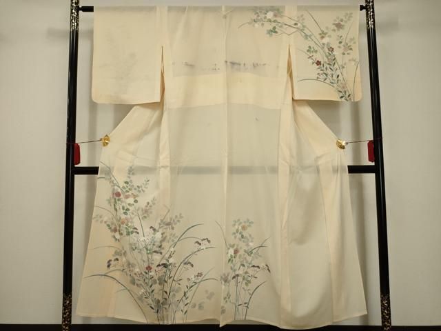 平和屋着物▽本塩沢　訪問着　単衣　枝葉文　正絹　逸品　DAAS0151az 平和屋着物▽本塩沢 訪問着 単衣 枝葉文 正絹 逸品 DAAS0151az