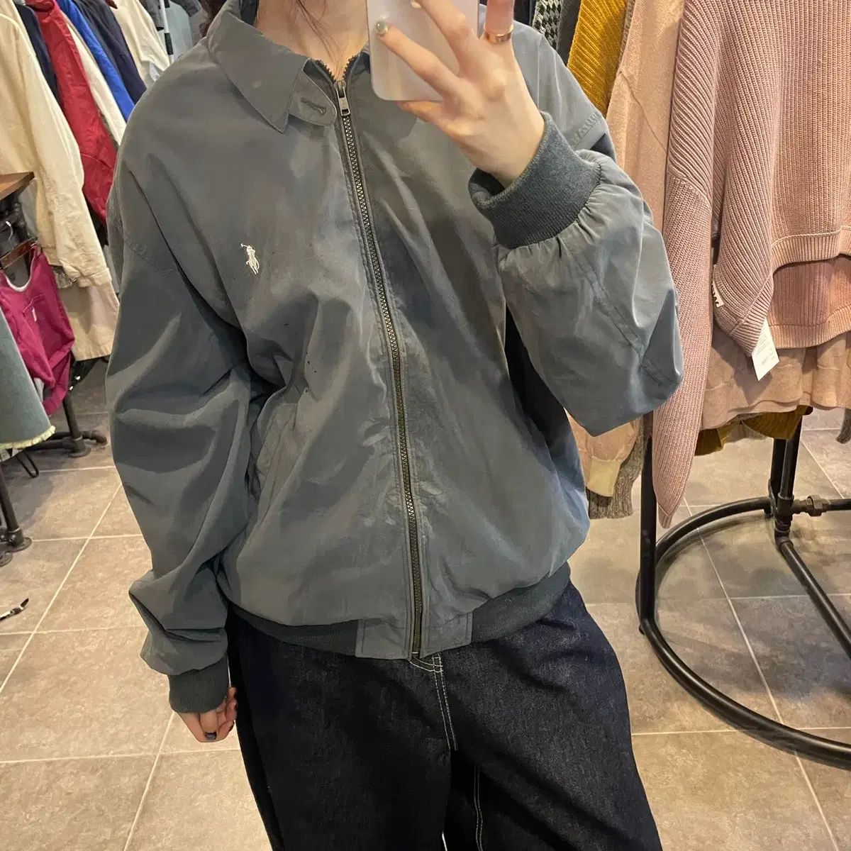 【雷市場（ポンジャン）商品韓国直送】 （ NO 9 ） POLO ポロ ヴィンテージ ブルゾン ジャケット チャコールグレー