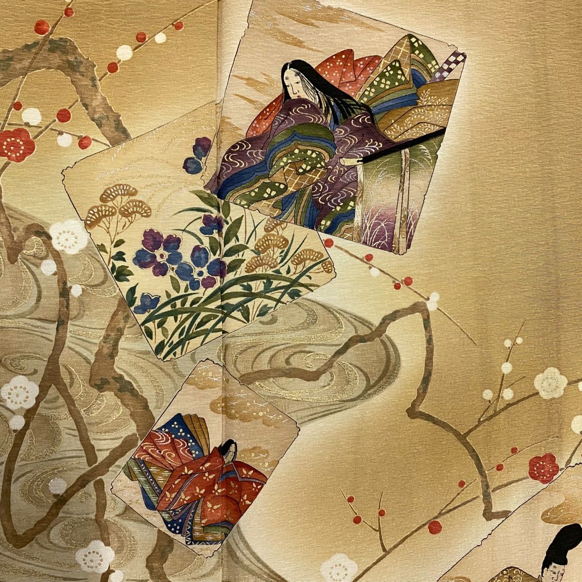 付下げ 身丈160.5cm 裄丈66.5cm M 袷 樽本伊勢蔵 落款 色紙 流水 金銀  