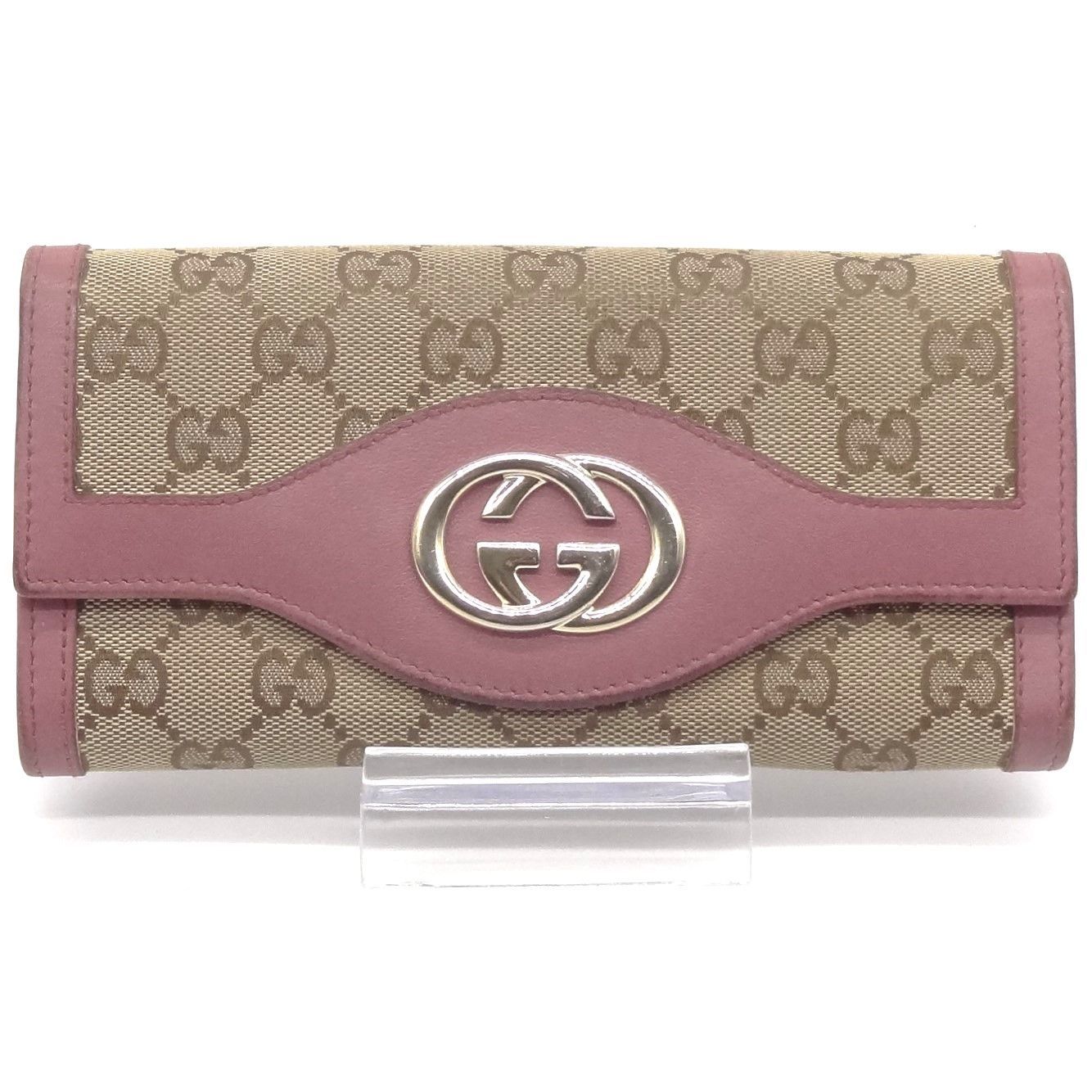 GUCCI グッチ 長財布 GG柄 ロゴ キャンバス レザー ピンク - メルカリ