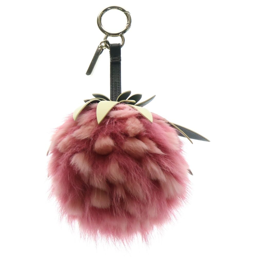 FENDI フェンディ フルーツモチーフ バッグチャーム キーホルダー キーリング ピンク ファー×レザー