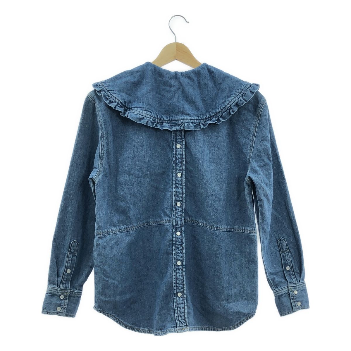 Ganni / ガニー | × Levis デニム ダメージ加工 フリルカラーシャツ 