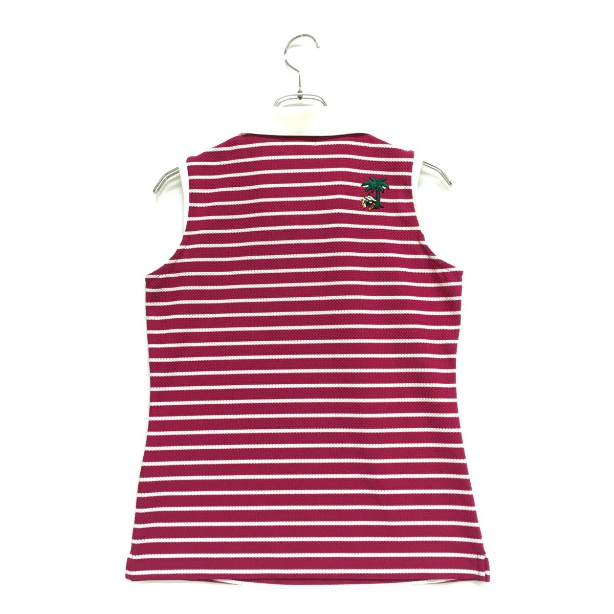 coco 中古 ワック WAAC レディース ノースリーブ 3(L) 赤紫×白 スキッパーポロシャツ ボーダー 中古 レディース ワック WAAC ノースリーブ 3(L) 赤紫×白