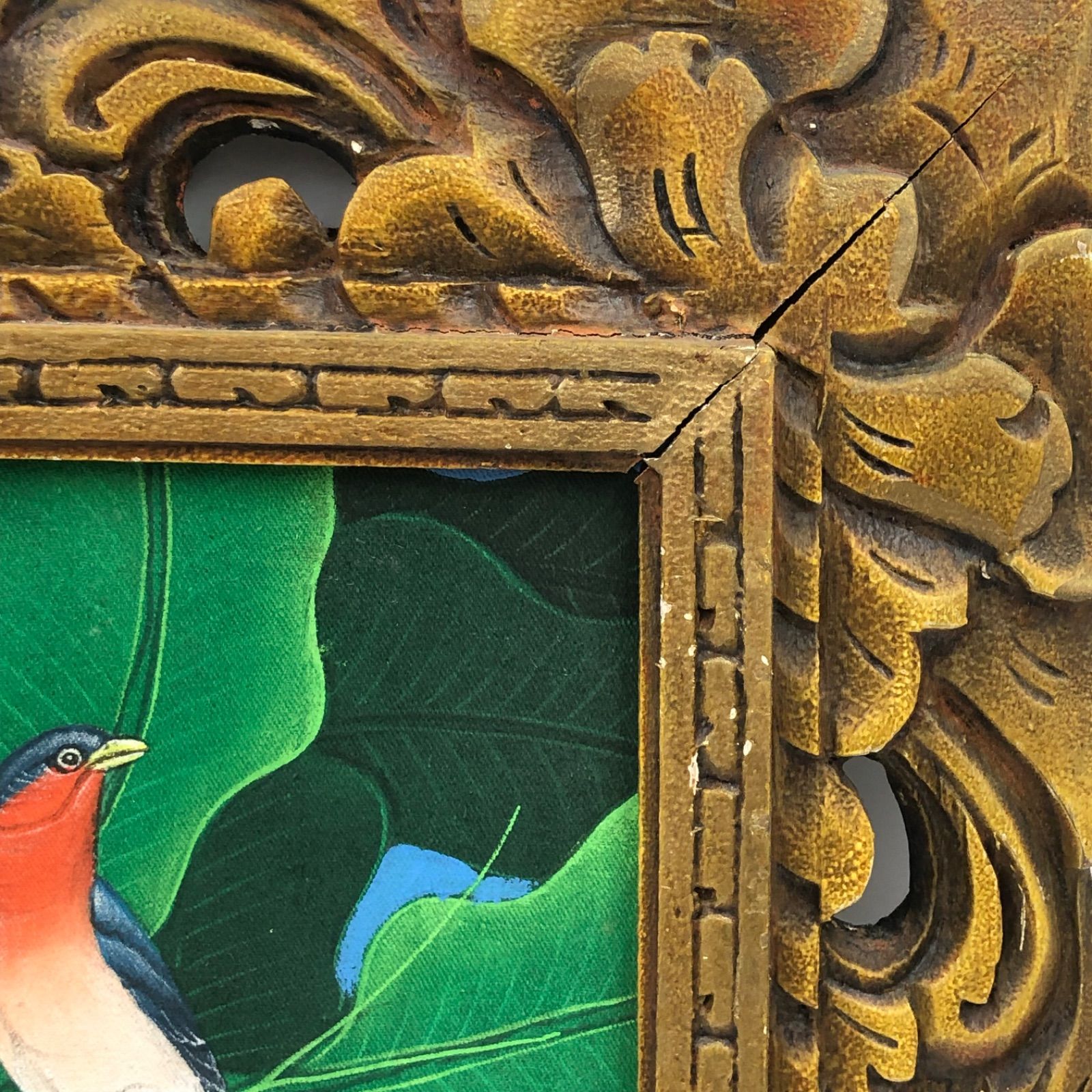 ② バリアート バリ島 アジアン雑貨 額付花鳥画 自然 鳥 花 バリ