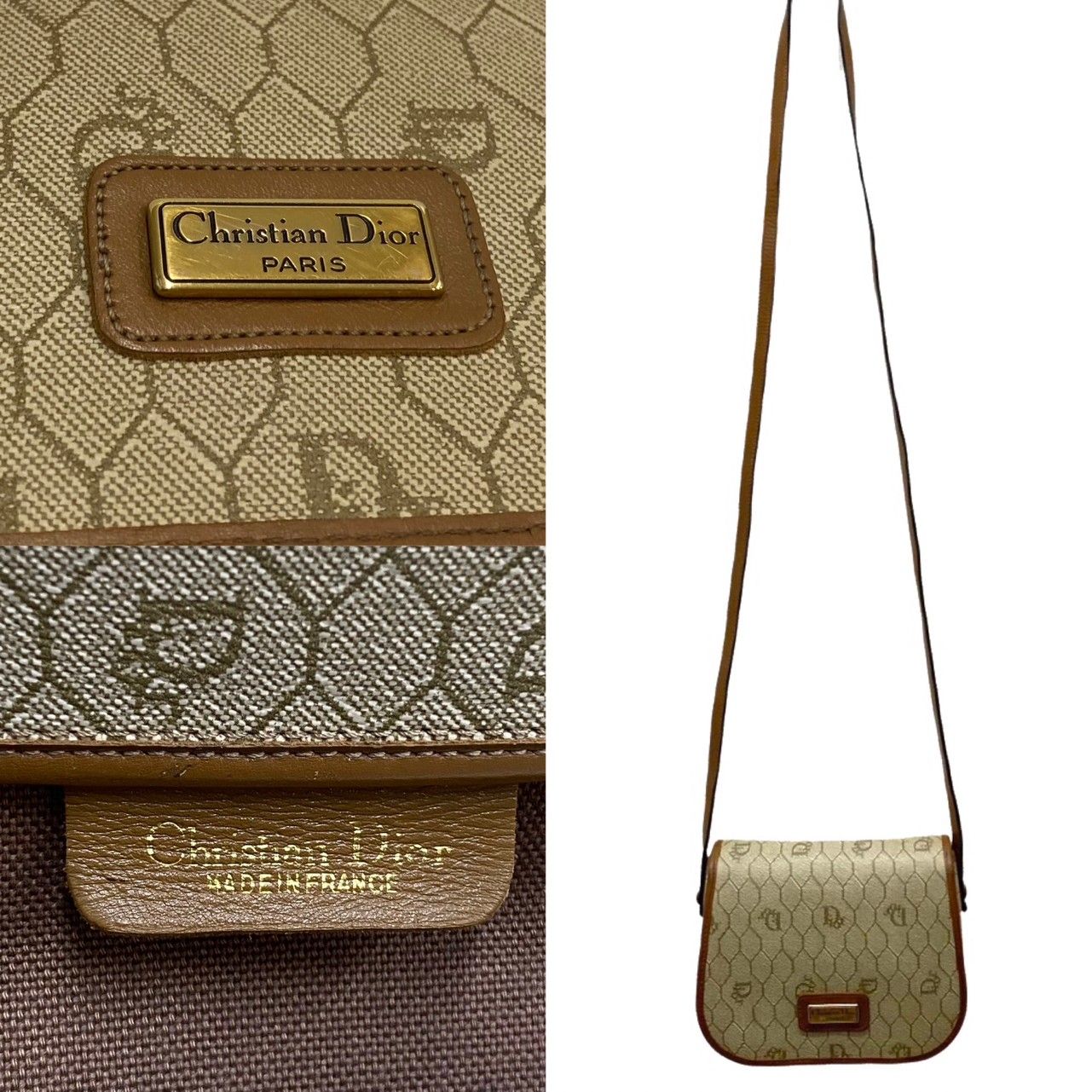 極 美品 Christian Dior ディオール ハニカム柄 ロゴ 金具 レザー 本革 ミニ ショルダーバッグ クロスボディバッグ ベージュ  86069 - メルカリ