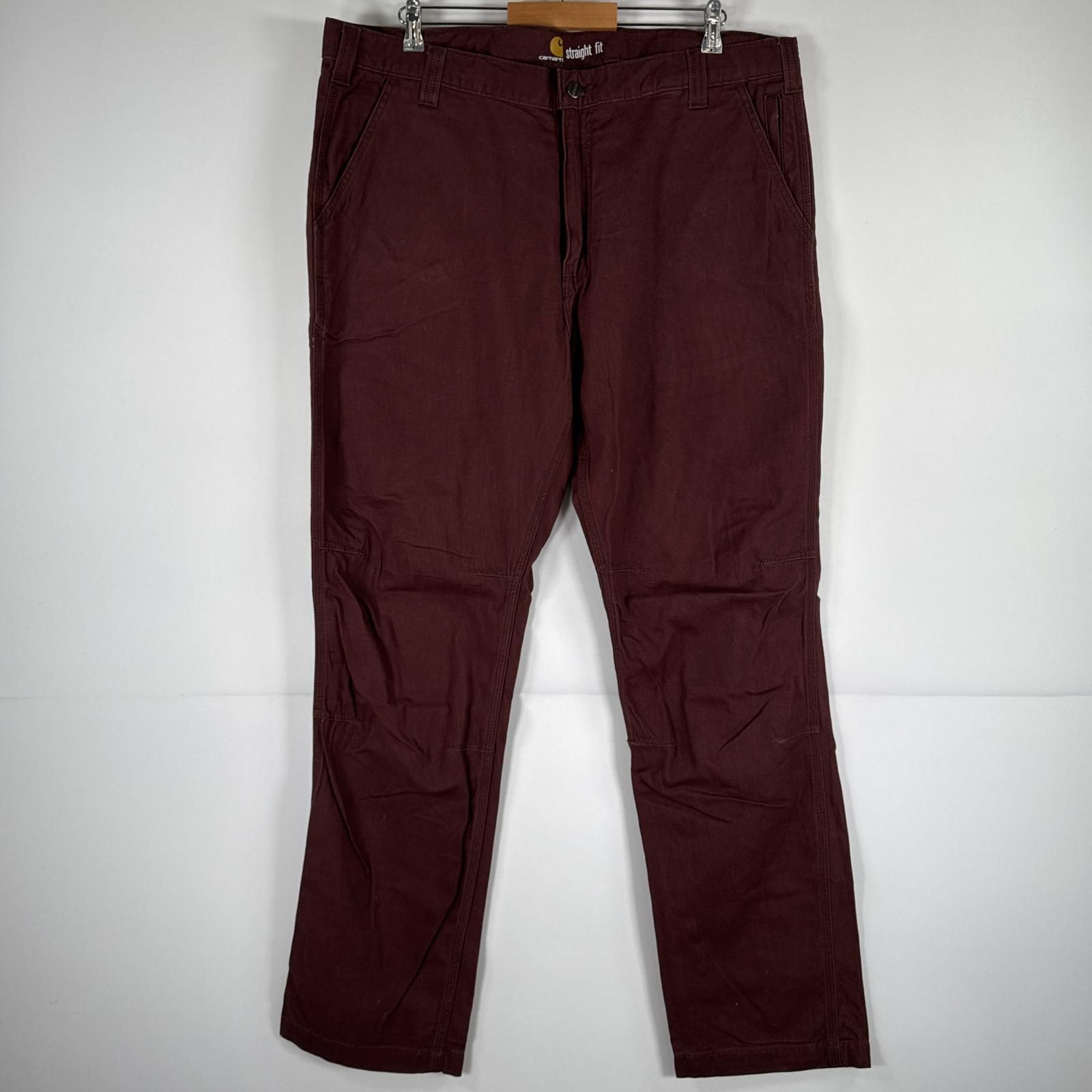 古着 カーハート Carhartt ダック ワークパンツ 作業着 スキニー ワンポイント ロゴ 大きいサイズ w40 L32  レッド系 メンズ