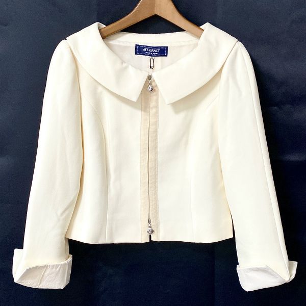 anc エムズグレイシー M SGRACY ジャケット 36 アイボリー ショート丈 ダブルジップ タグ付き レディース 971272
