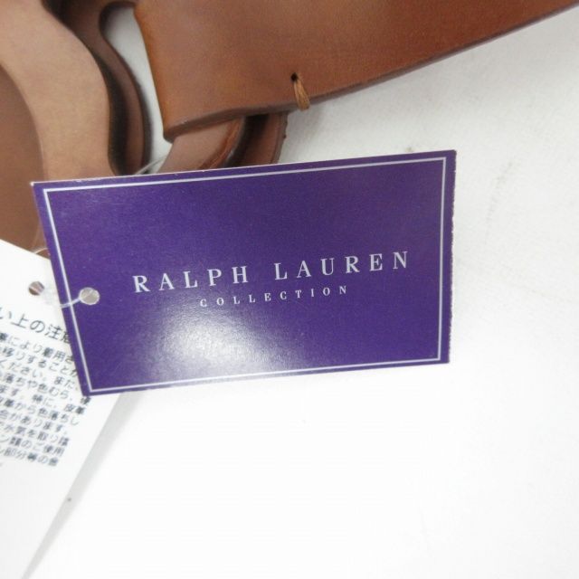 ラルフローレン パープルレーベル RALPH LAUREN PURPLE LABEL タグ付き レザーベルト Wストラップ シルバー金具 茶 ブラウン  XSサイズ 0216