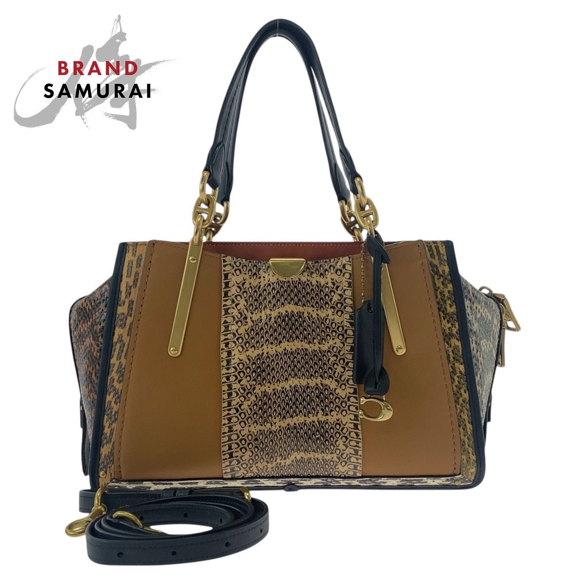 美品 COACH コーチ ブラウン マルチカラー ゴールド金具 レザー 