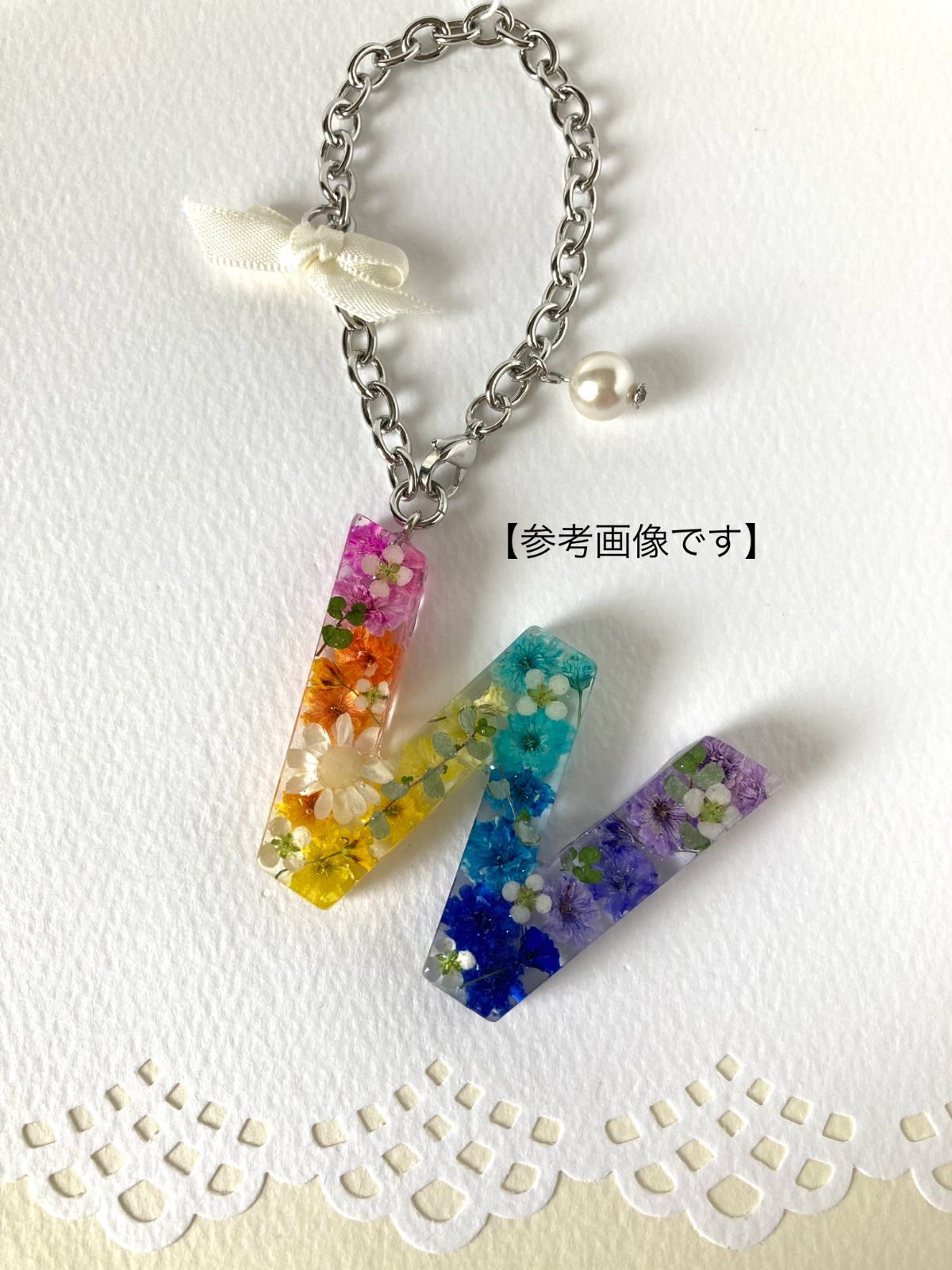 お花のイニシャルキーホルダー【K】＊ピンク＊バッグチャーム