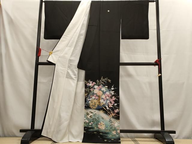 平和屋着物○豪華黒留袖 作家物 泰常 更紗花文 銀彩