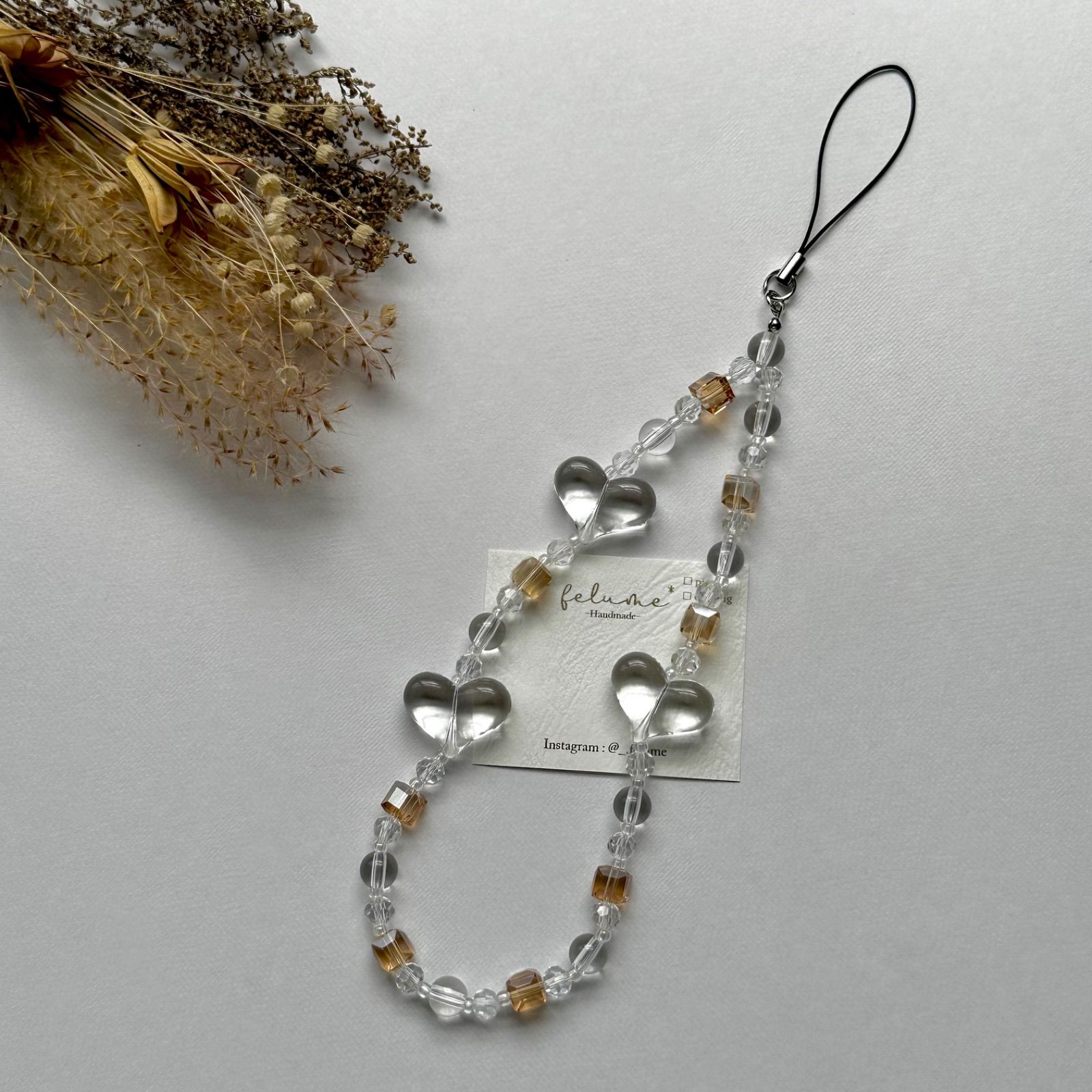 34. clear heart beads straps ビーズストラップ ビーズキーホルダー