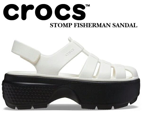 クロックス ストンプ フィッシャーマン サンダル crocs STOMP FISHERMAN SANDAL CHARK 209938-0wv レディース チョーク ホワイト ブラック 厚底