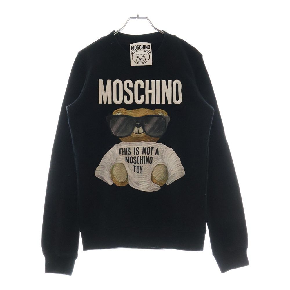MOSCHINO モスキーノ MICRO TEDDY BEAR COTTON SWEATSHIRT ベアパッチ クルーネックスウェットトレーナー 202E V17085527 ブラック