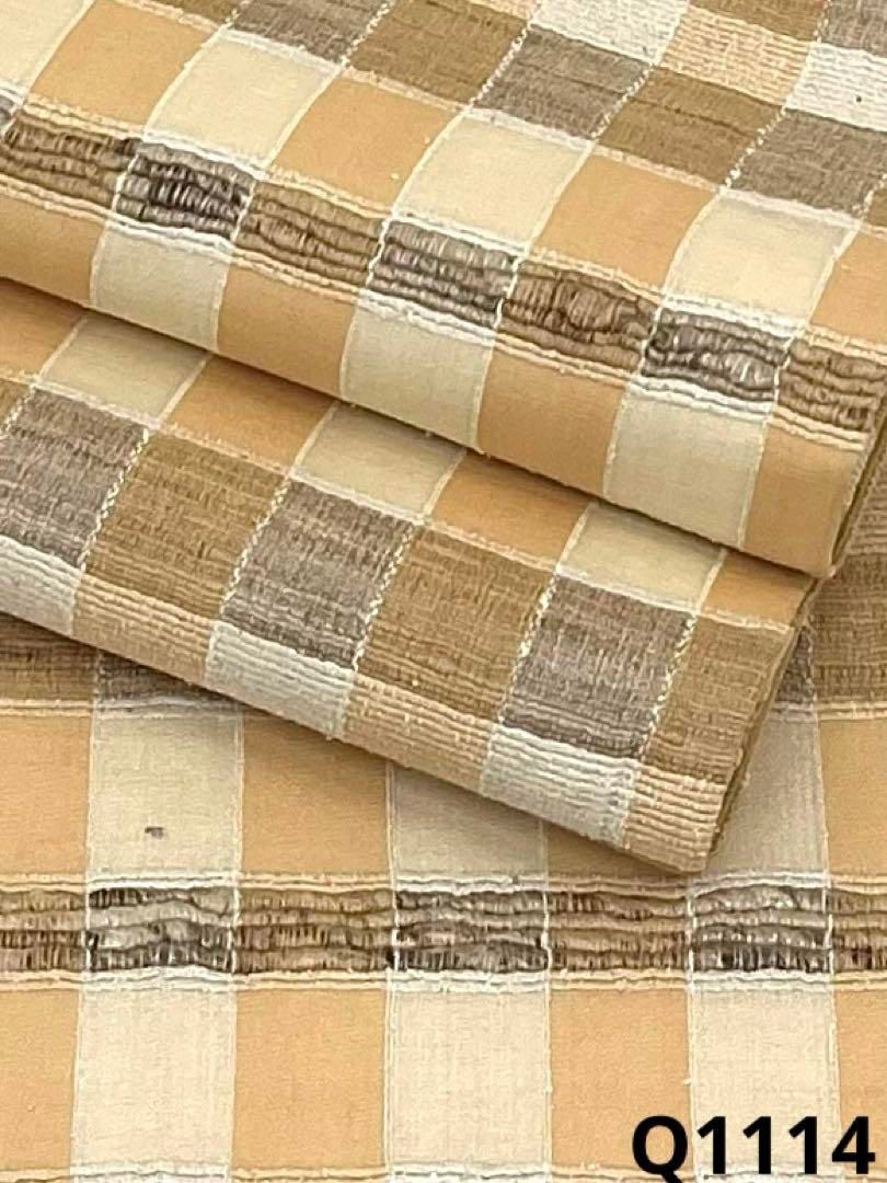 野蚕糸 ムガシルク 全通 洒落袋帯 格子柄 Q1114