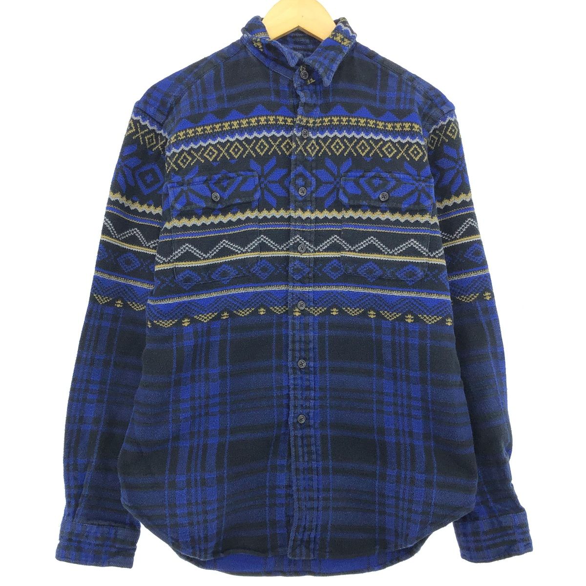 古着 ラルフローレン Ralph Lauren POLO by Ralph Lauren ノルディック柄 チェック柄 長袖 ヘビーネルシャツ メンズM相当/eaa486518
