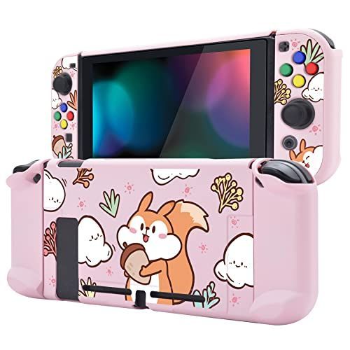ふわふわリスとどんぐり eXtremeRate PlayVital Switchコンソールに対応用バックカバー、NS Joyconハンドヘルドコントローラー分離プロテクターハードシェル、Switch用にカスタマイズされたドッキン