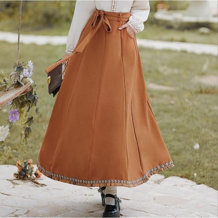 明るい 改良漢服 レディース中華風スカートセット 刺繍ベスト 長袖刺繍シャツ チャイナシャツ 秋冬レトロ 中華漢服 森ガール 普段着 CS00925BJ