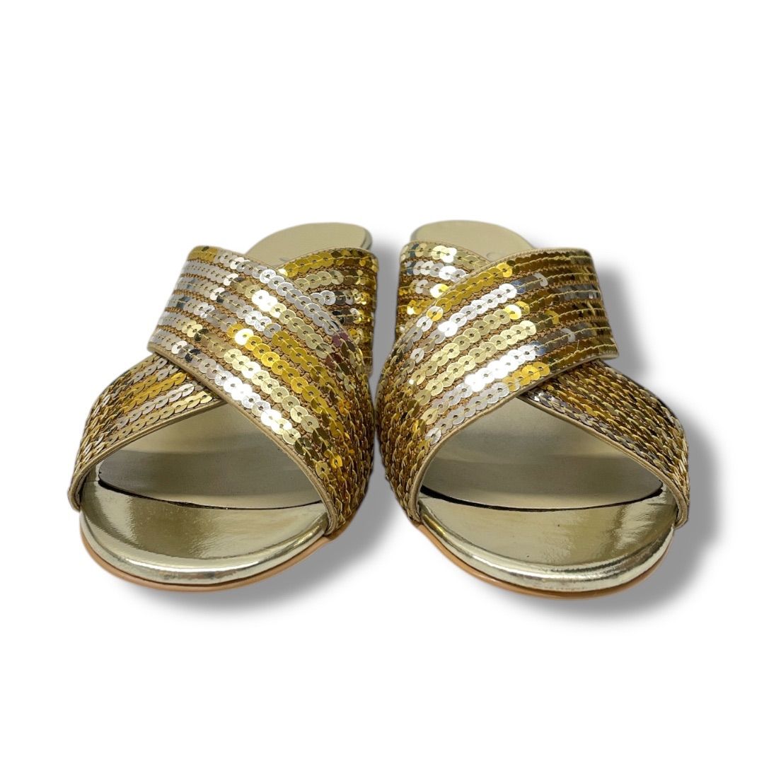 ギンザカネマツ GINZA Kanematsu サンダル 21 1/2 レザー×エナメル（レザー） ライトブラウン×アイボリー レディース 型押し加工 美品 靴 中古GINZA Kanematsu(ギンザカネマツ) サンダル