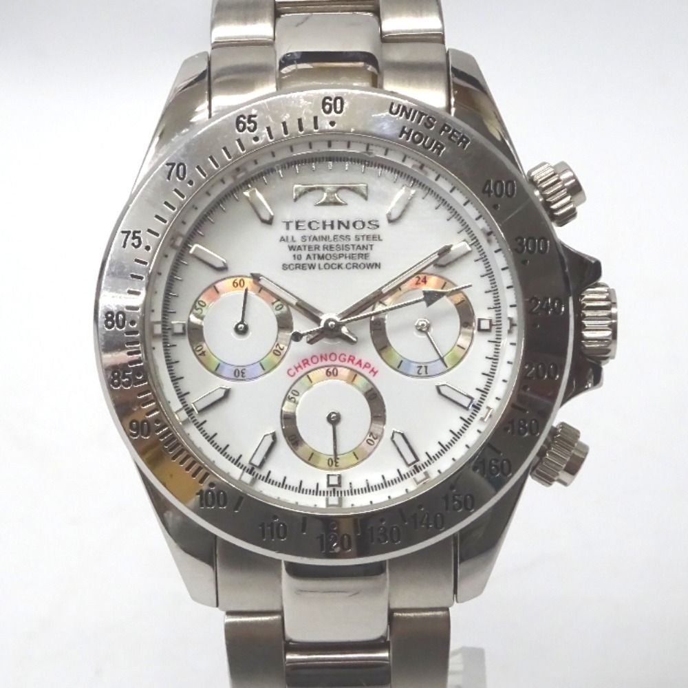 Ft600091 テクノス 腕時計 クロノグラフ TSM401 ホワイト文字盤 メンズ TECHNOS中古